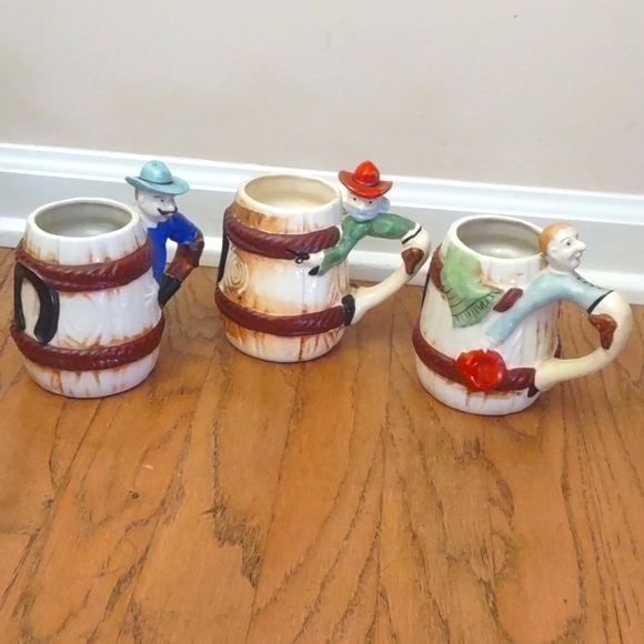Other - 3 Vintage Occupied Japan Cowboy Barrel Mugs